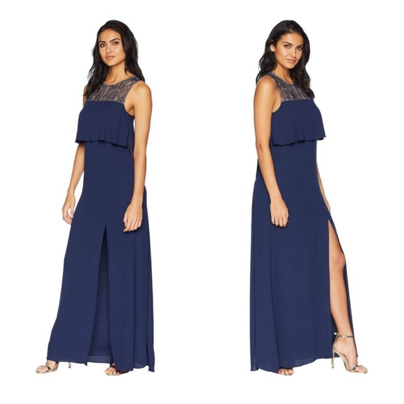 NEW BCBGMAXAZRIA Sleeveless Cascading Back Ruffle Gown - Picture 3 of 14